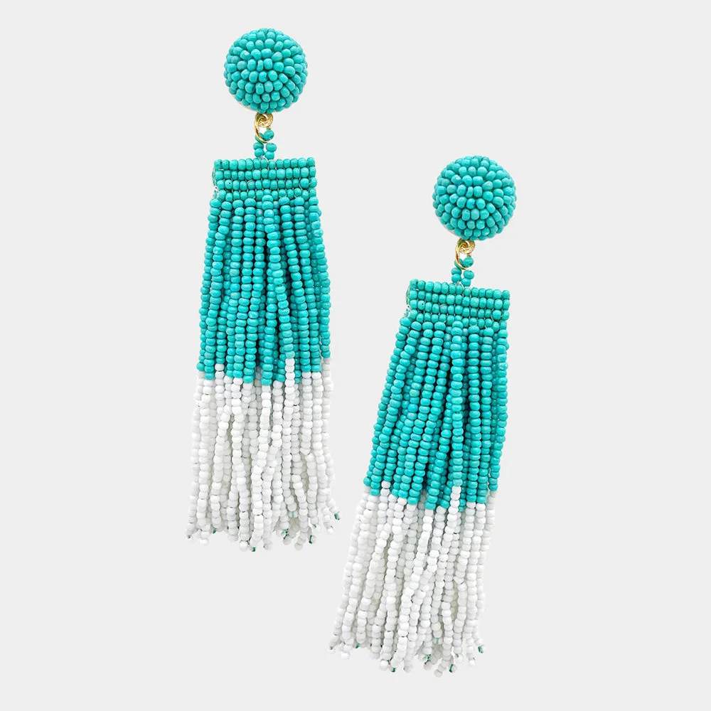 Seed Beaded Tassel Dangle Earrings