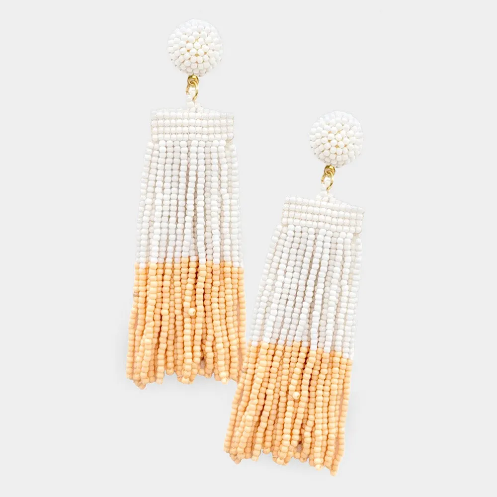 Seed Beaded Tassel Dangle Earrings