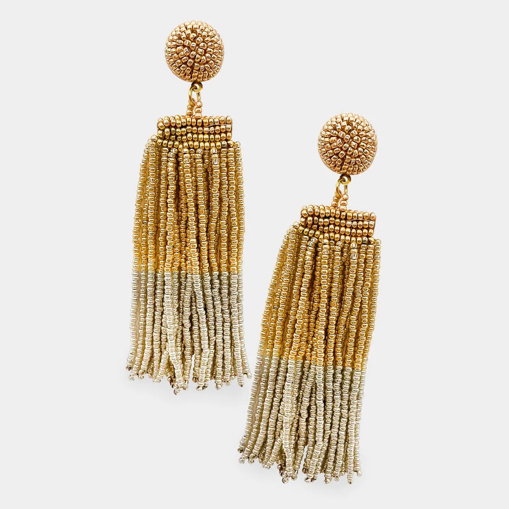 Seed Beaded Tassel Dangle Earrings