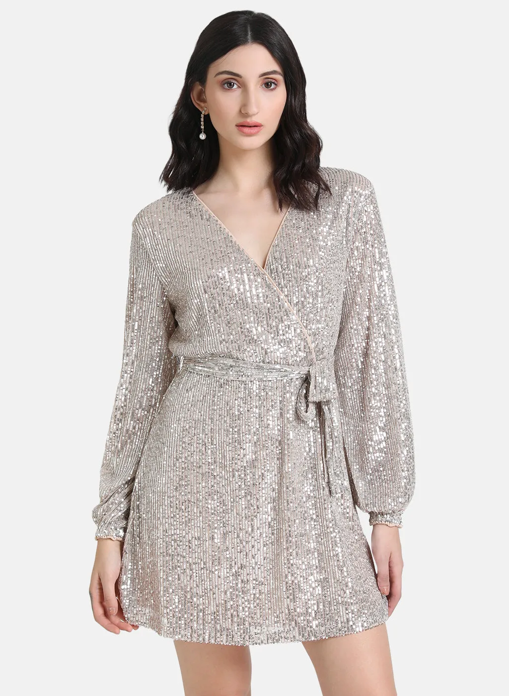 Sequin Flared Mini Dress With Belt