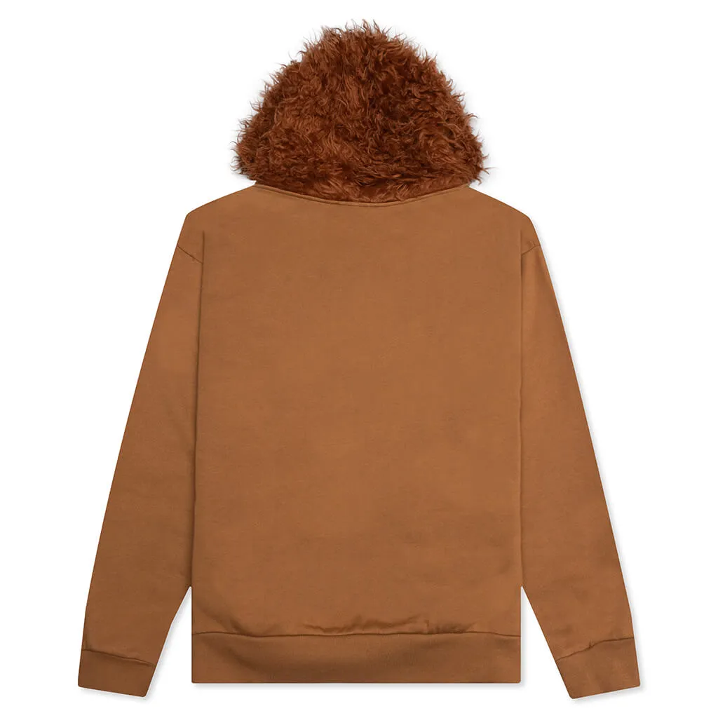 Shearling Hooded Cotton Sweatshirt - Earth Of Siena