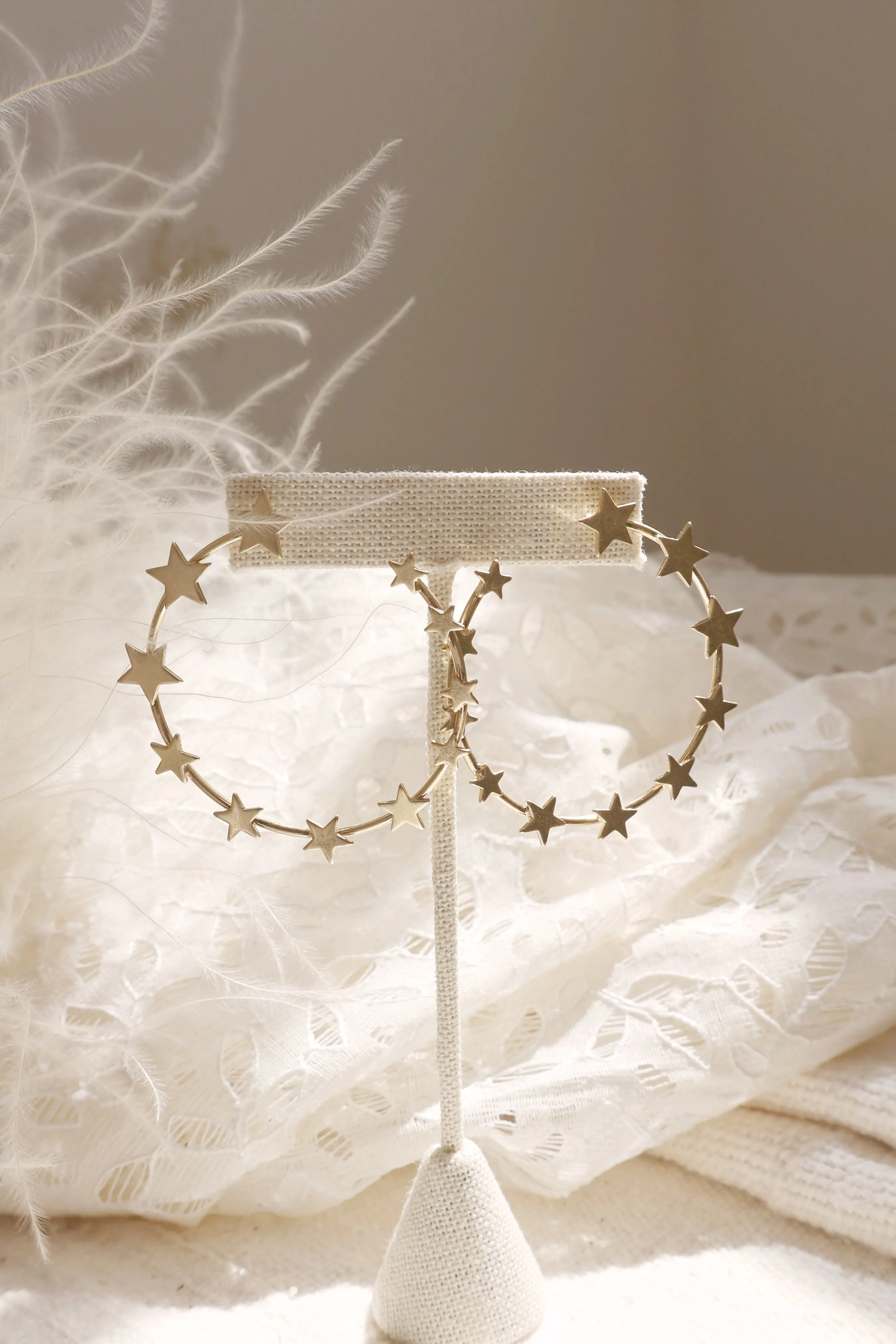 Star Hoop Gold Earrings