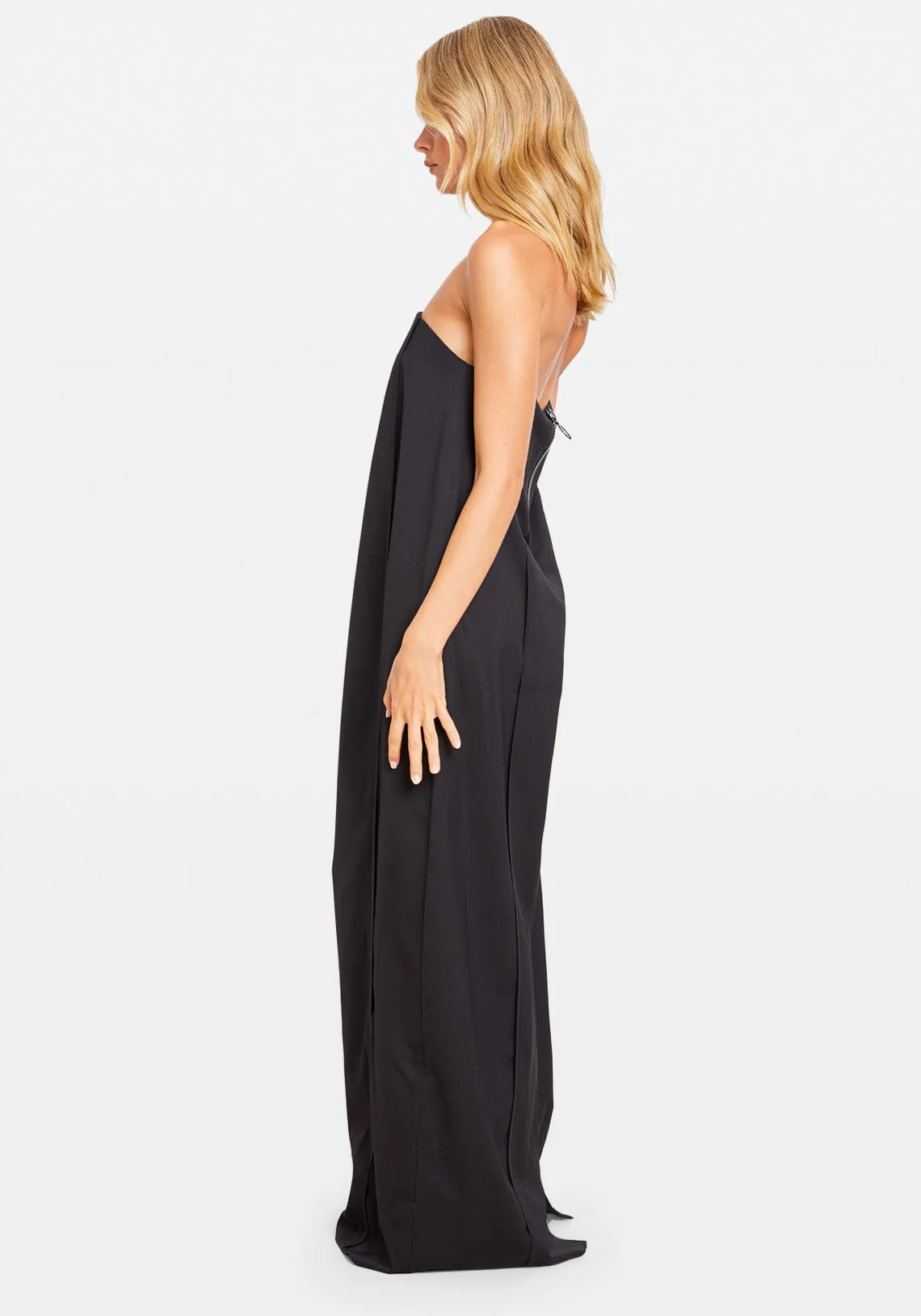 STRIPED STRAPLESS GOWN NOIR