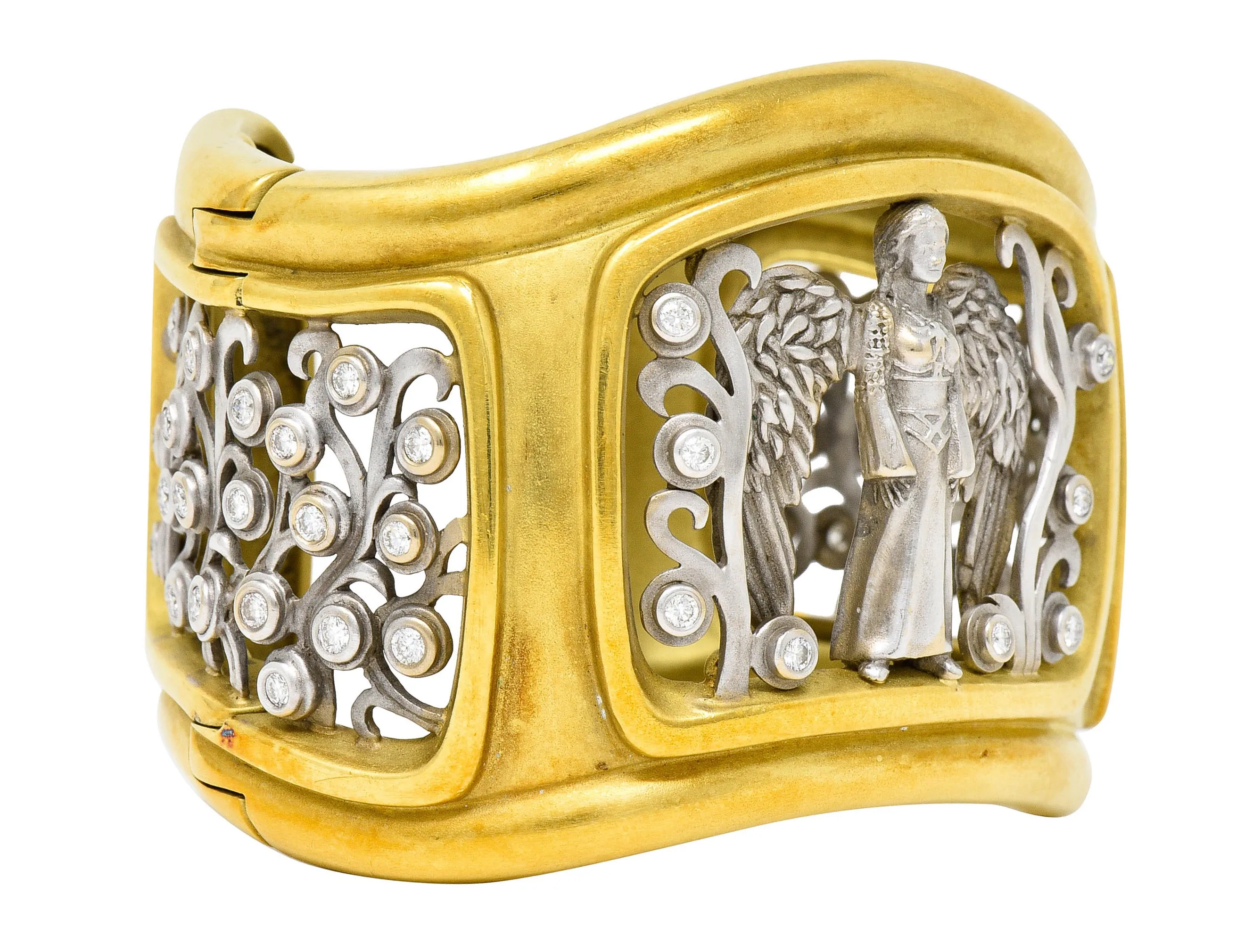 Substantial Kieselstein & Cord Diamond Two-Tone 18 Karat Gold Angel Cuff Bracelet