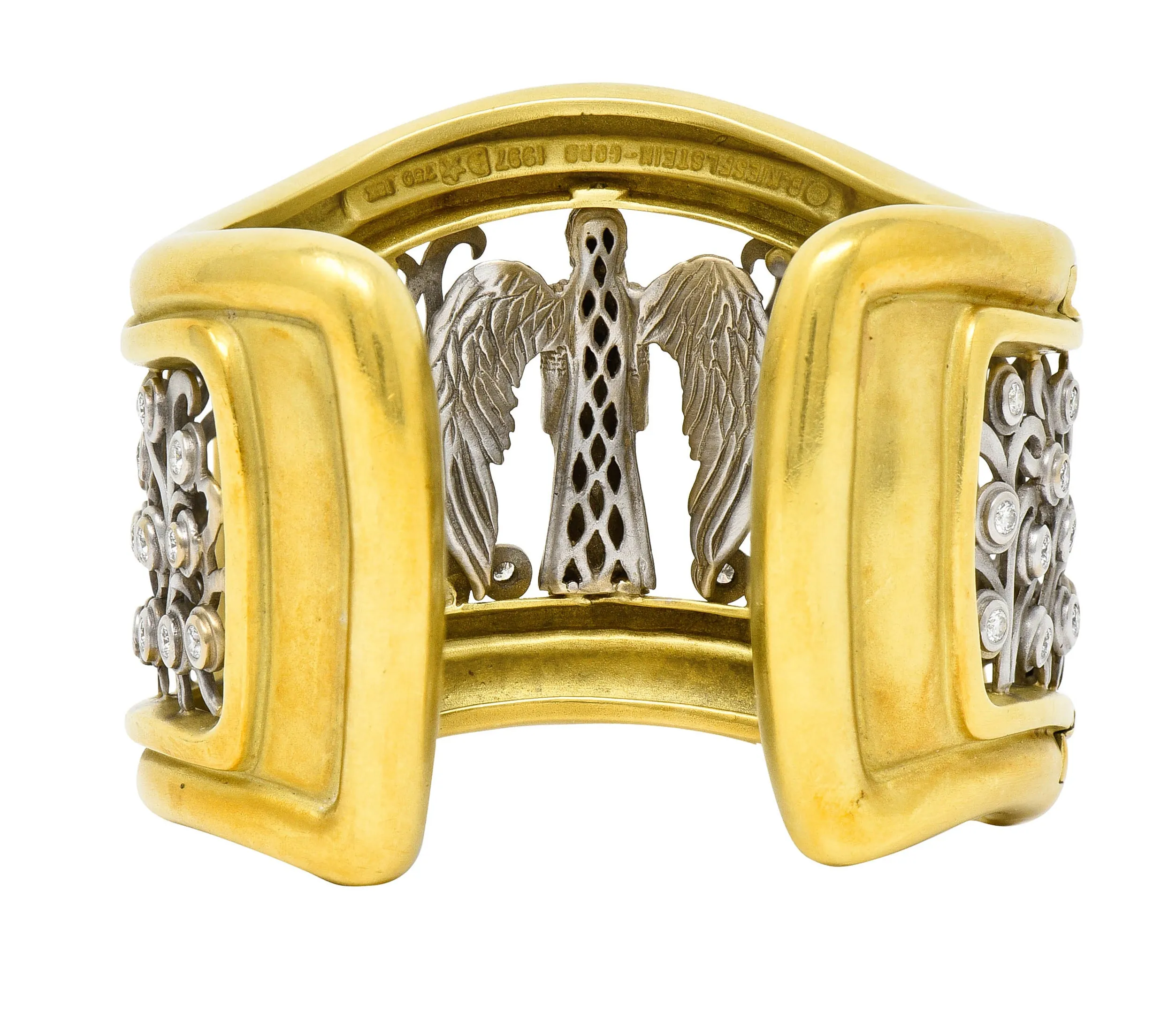 Substantial Kieselstein & Cord Diamond Two-Tone 18 Karat Gold Angel Cuff Bracelet