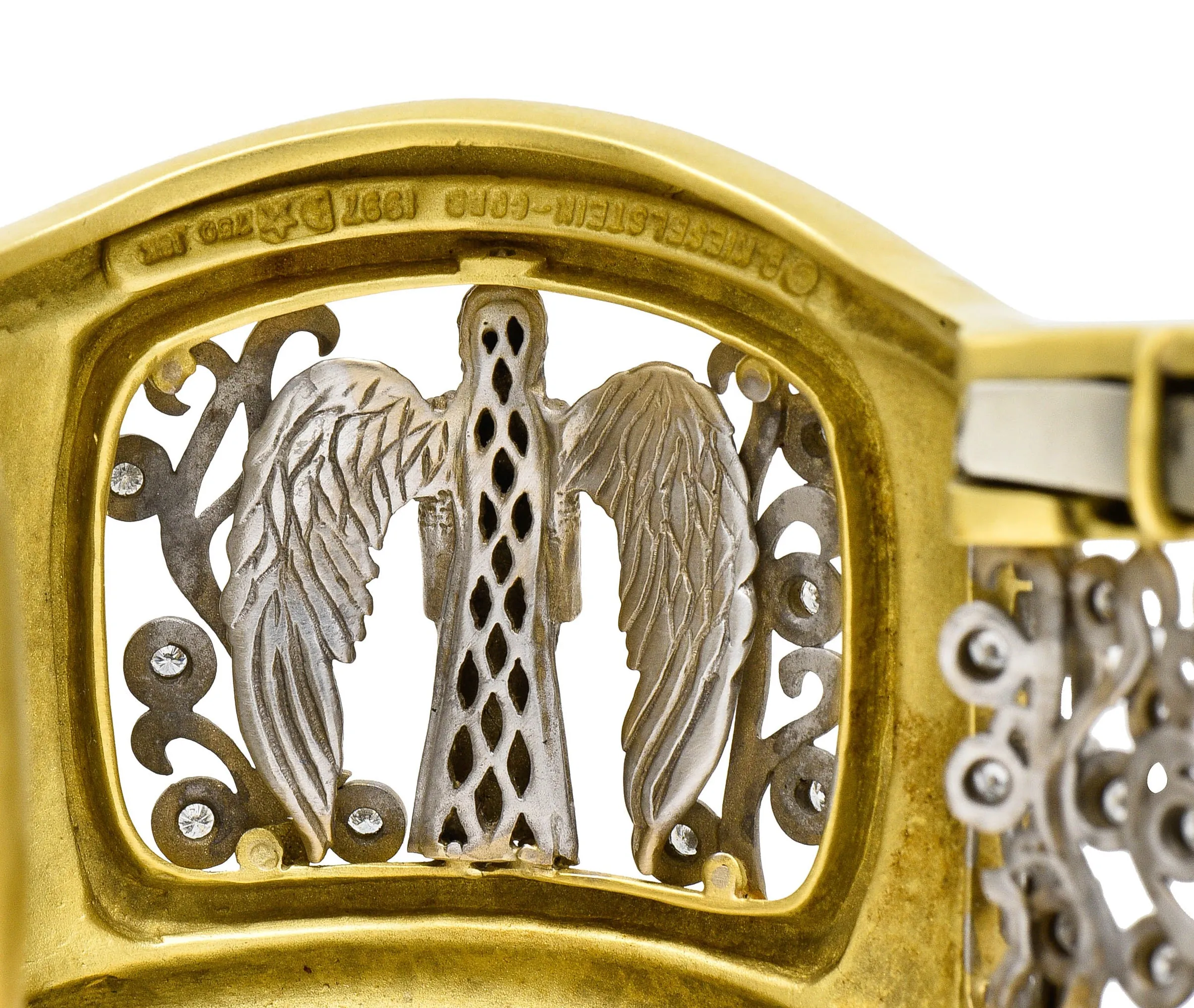 Substantial Kieselstein & Cord Diamond Two-Tone 18 Karat Gold Angel Cuff Bracelet