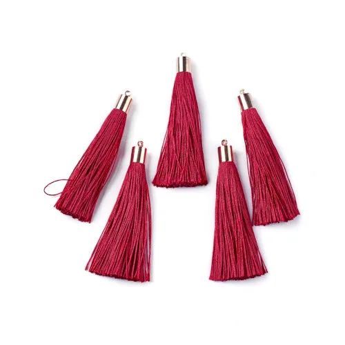 Tassels, Polyester, With Gold Cap, Dark Red, 58-65mm