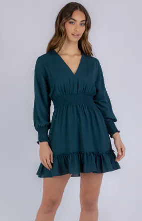 Textured V-neckline Dress with Shirred Detailing (SDR766A)