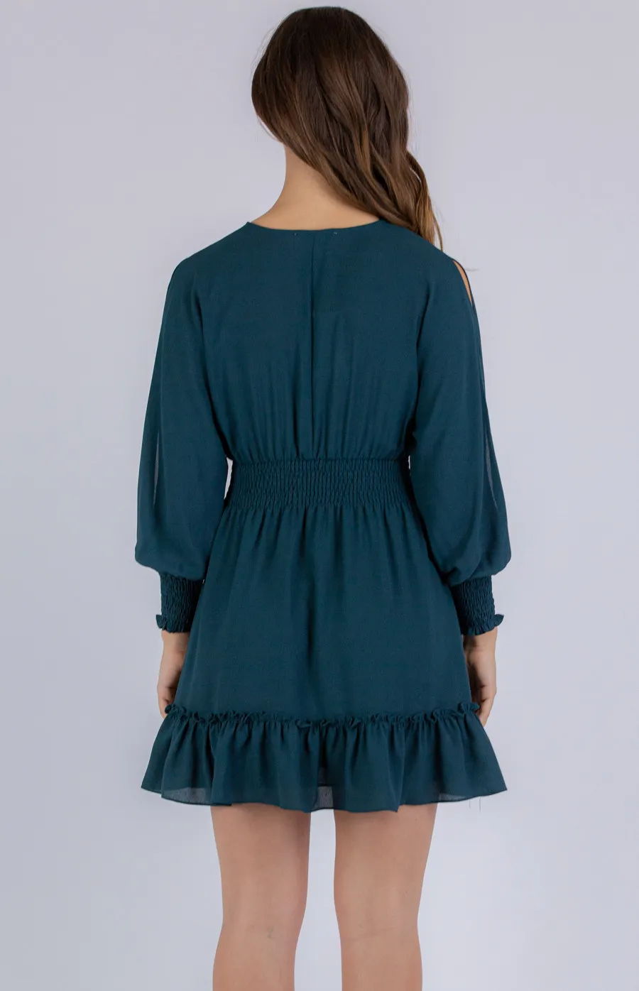 Textured V-neckline Dress with Shirred Detailing (SDR766A)