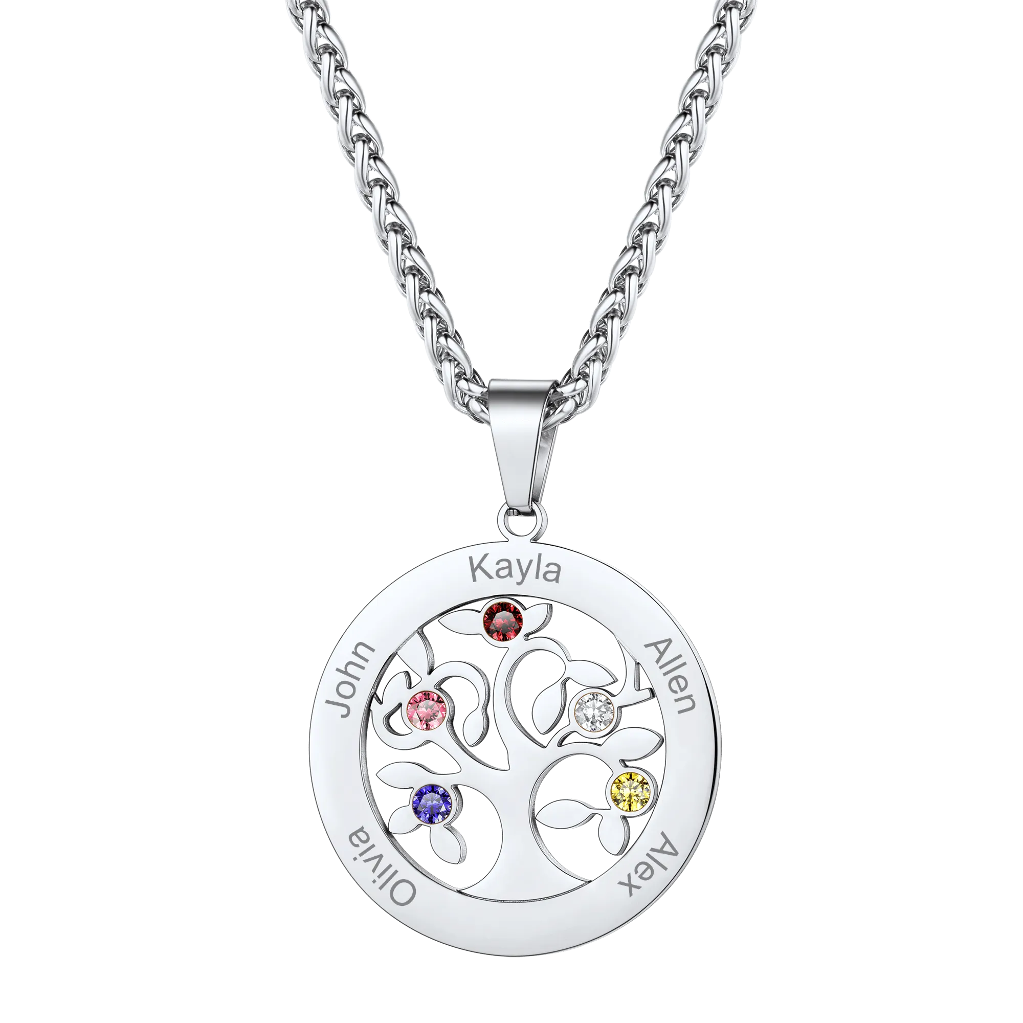 U7 Jewelry Personalized Engraved Family Names Necklace with Birthstone