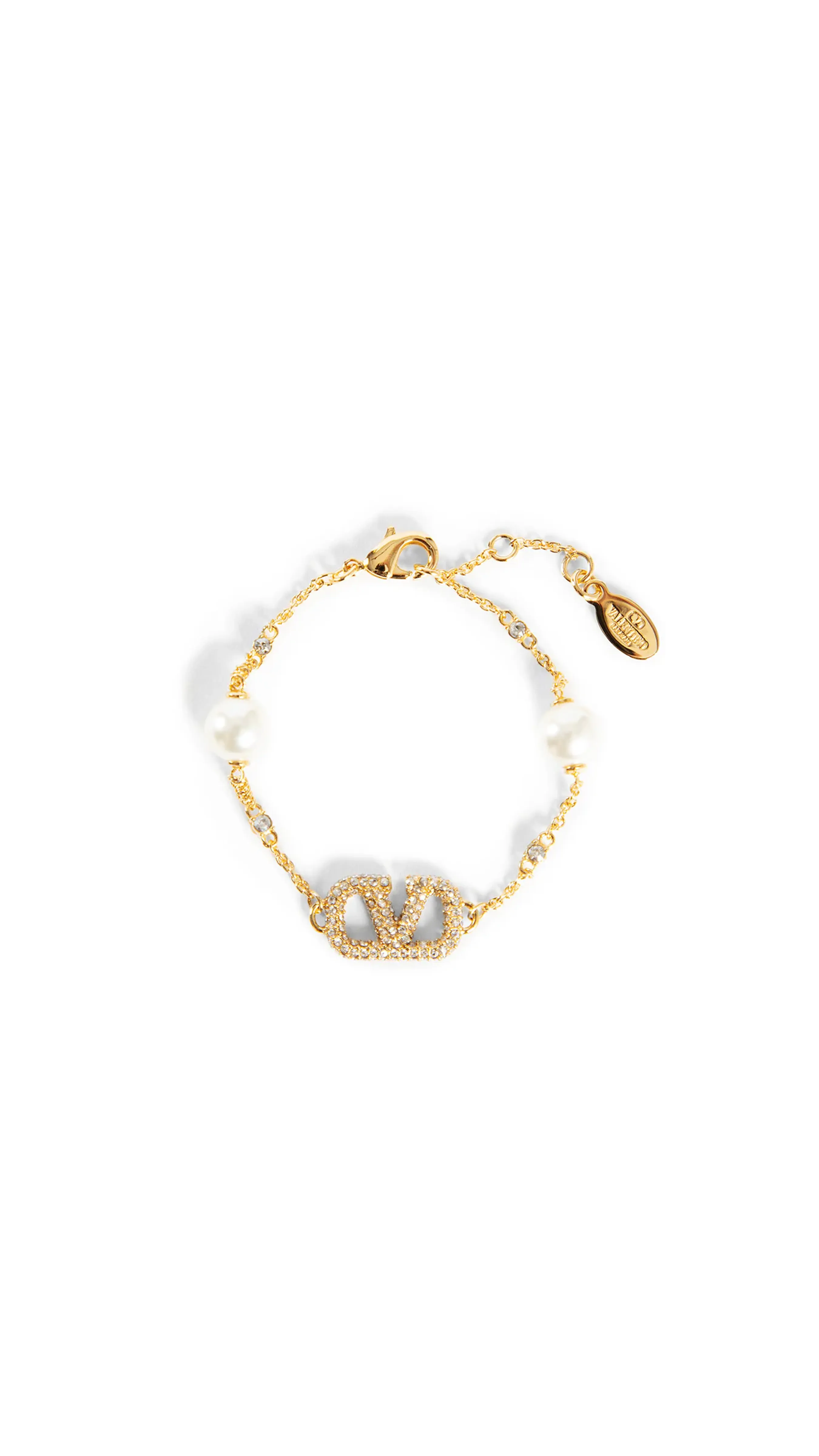 Vlogo Bracelet With Crystals And Pearls - Gold