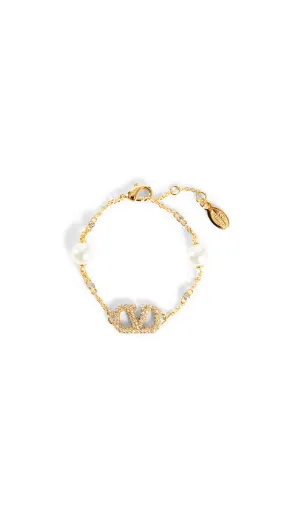 Vlogo Bracelet With Crystals And Pearls - Gold