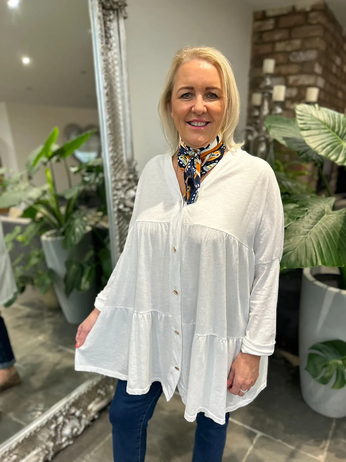 Winter White Button Tiered Tunic Maisie