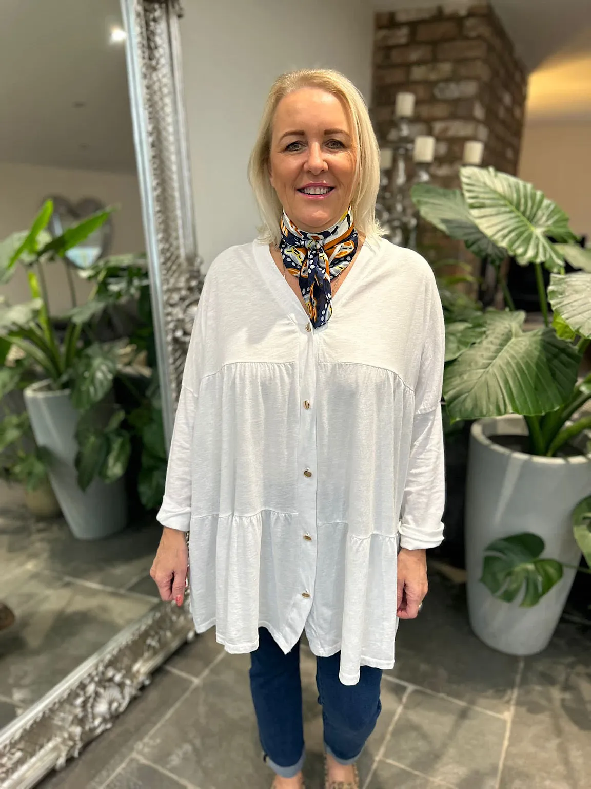 Winter White Button Tiered Tunic Maisie