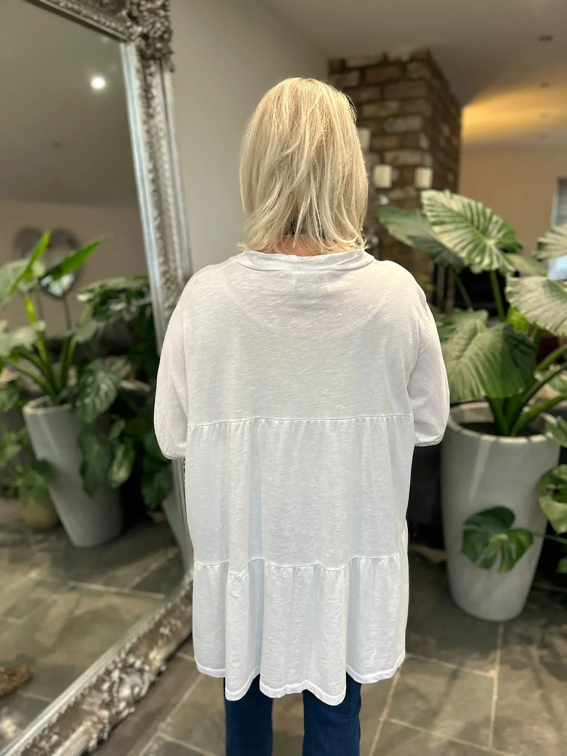 Winter White Button Tiered Tunic Maisie