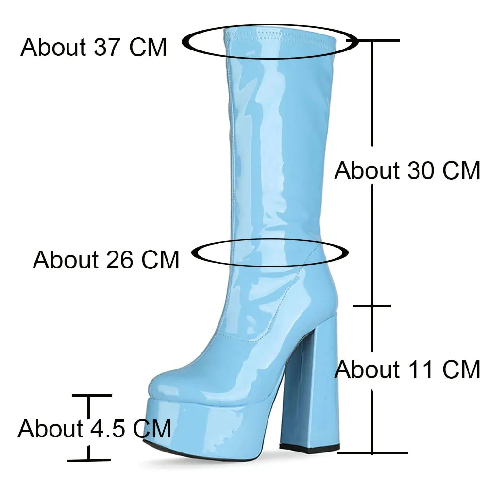 Women's Sexy Gothic Round Toe High Heel Mid Calf Zipper Platform Boots